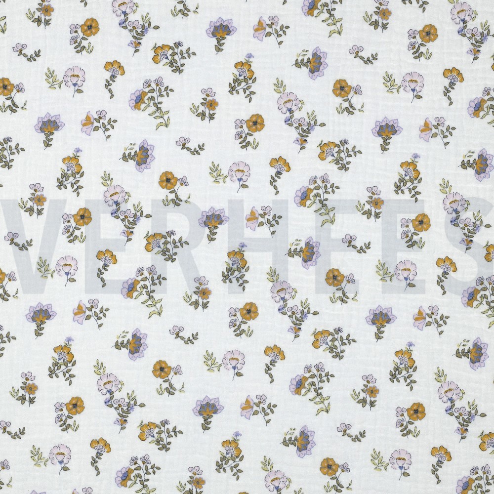 DOUBLE GAZE DE COTON GOTS FLEURS BLANC
