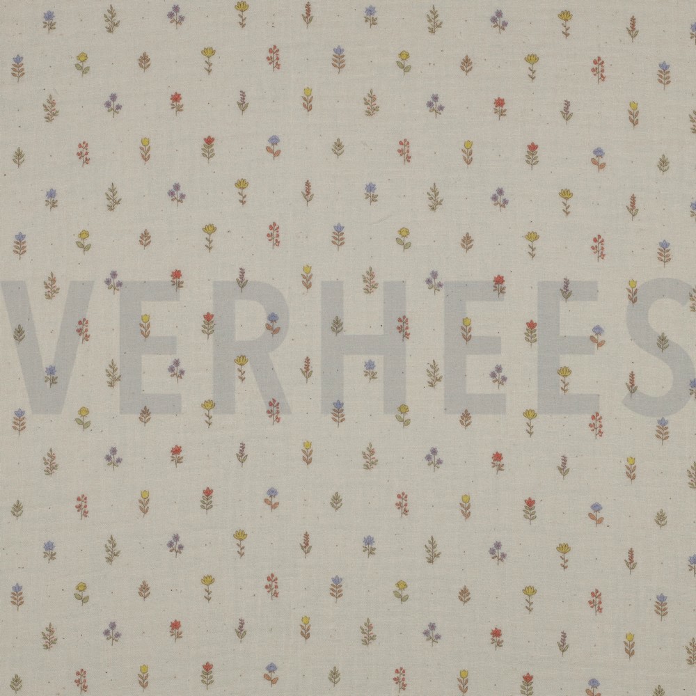 DOUBLE GAZE DE COTON GOTS DIGITAL  FLEURS NATUREL