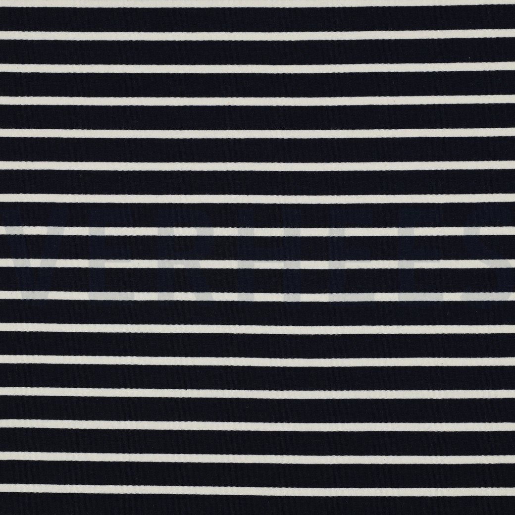 FRENCH TERRY GARENGEVERFD STREPEN DONKERBLAUW / ÉCRU