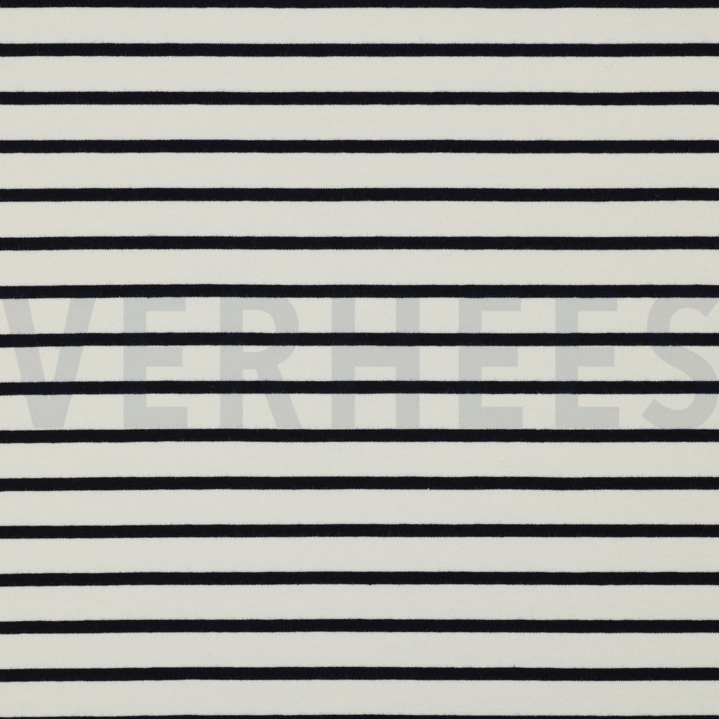 FRENCH TERRY GARENGEVERFD STREPEN ÉCRU / DONKERBLAUW