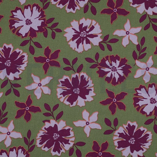 LINEN VISCOSE FLOWERS GREEN #7