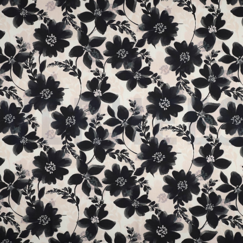COTTON VISCOSE DIGITAL FLOWERS WHITE