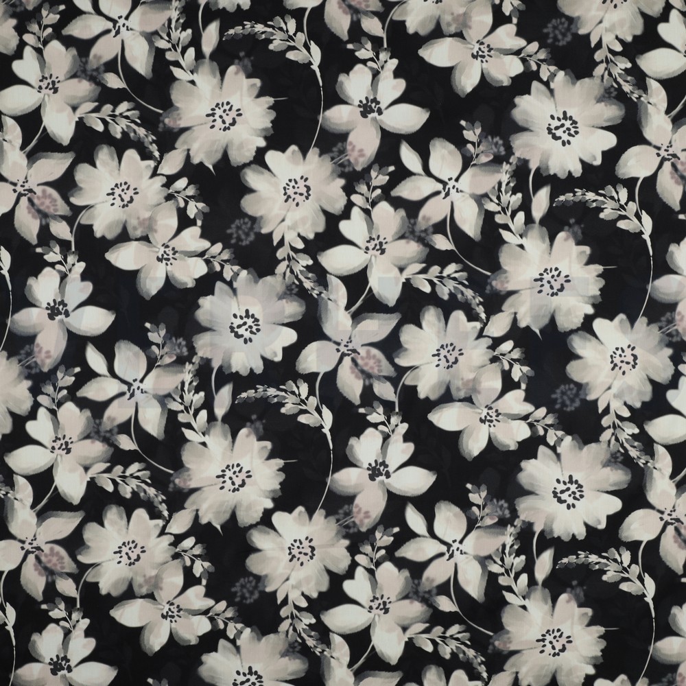 COTTON VISCOSE DIGITAL FLOWERS BLACK