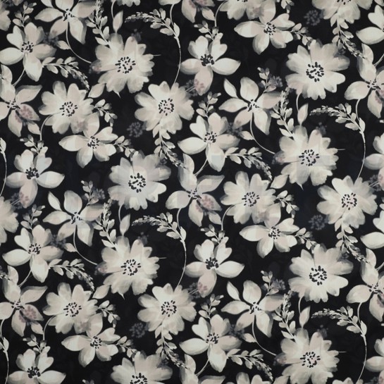 COTTON VISCOSE DIGITAL FLOWERS BLACK #7