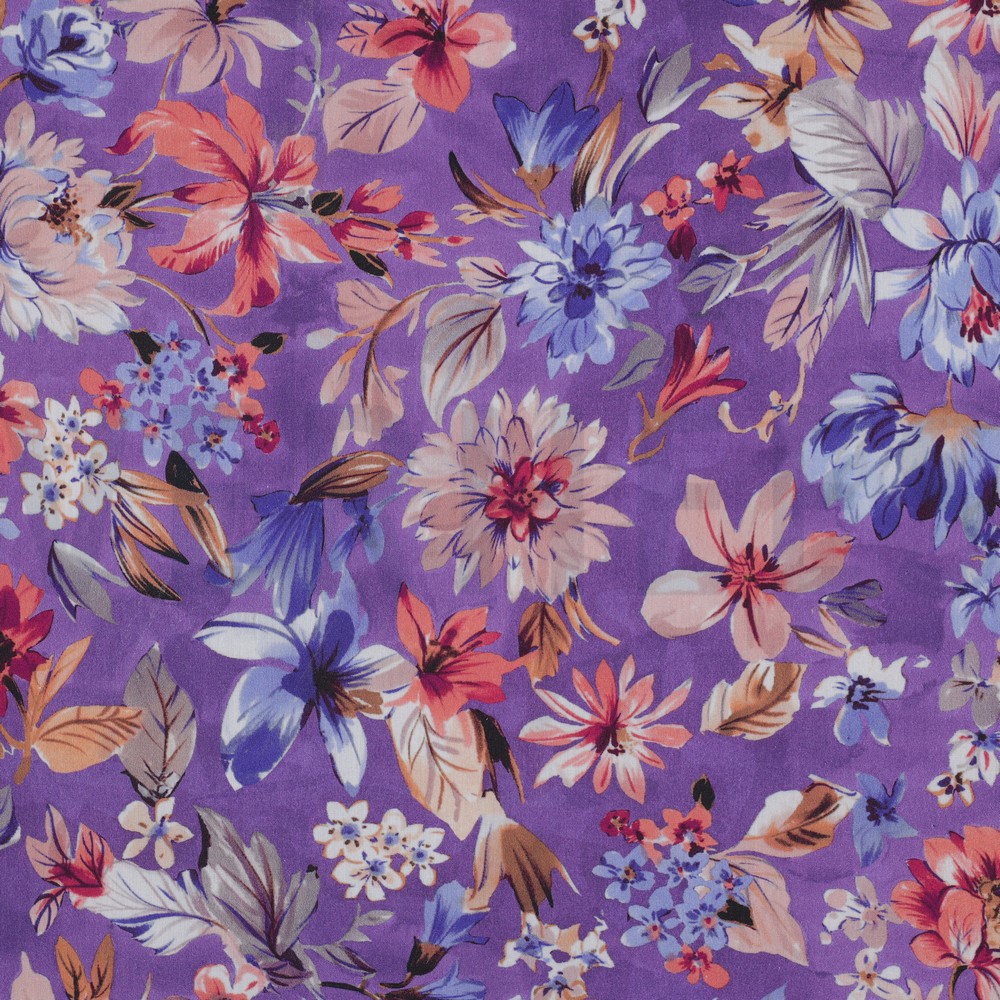 COTTON VISCOSE DIGITAL FLOWERS LAVENDER