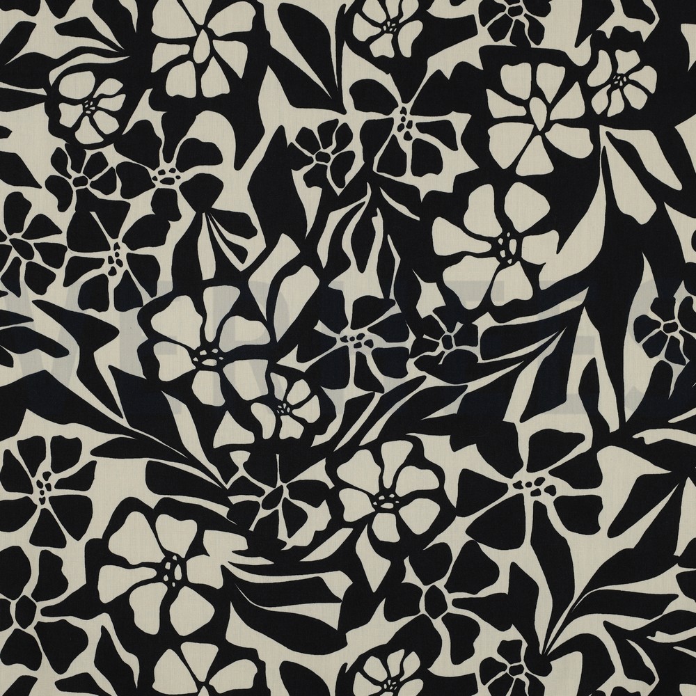 COTTON VISCOSE FLOWERS BLACK