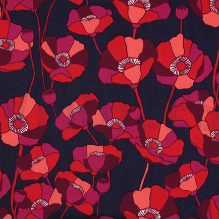 COTTON VISCOSE FLOWERS NAVY (hover)