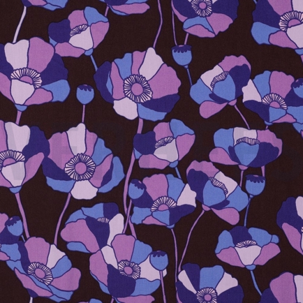 BAUMWOLLE VISKOSE BLUMEN BORDEAUXROT (hover)