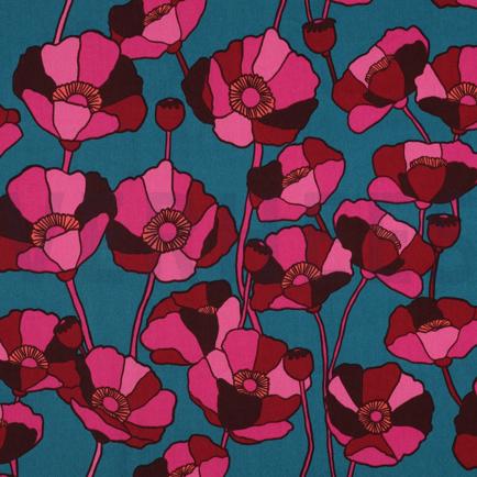 COTTON VISCOSE FLOWERS PETROL (hover)