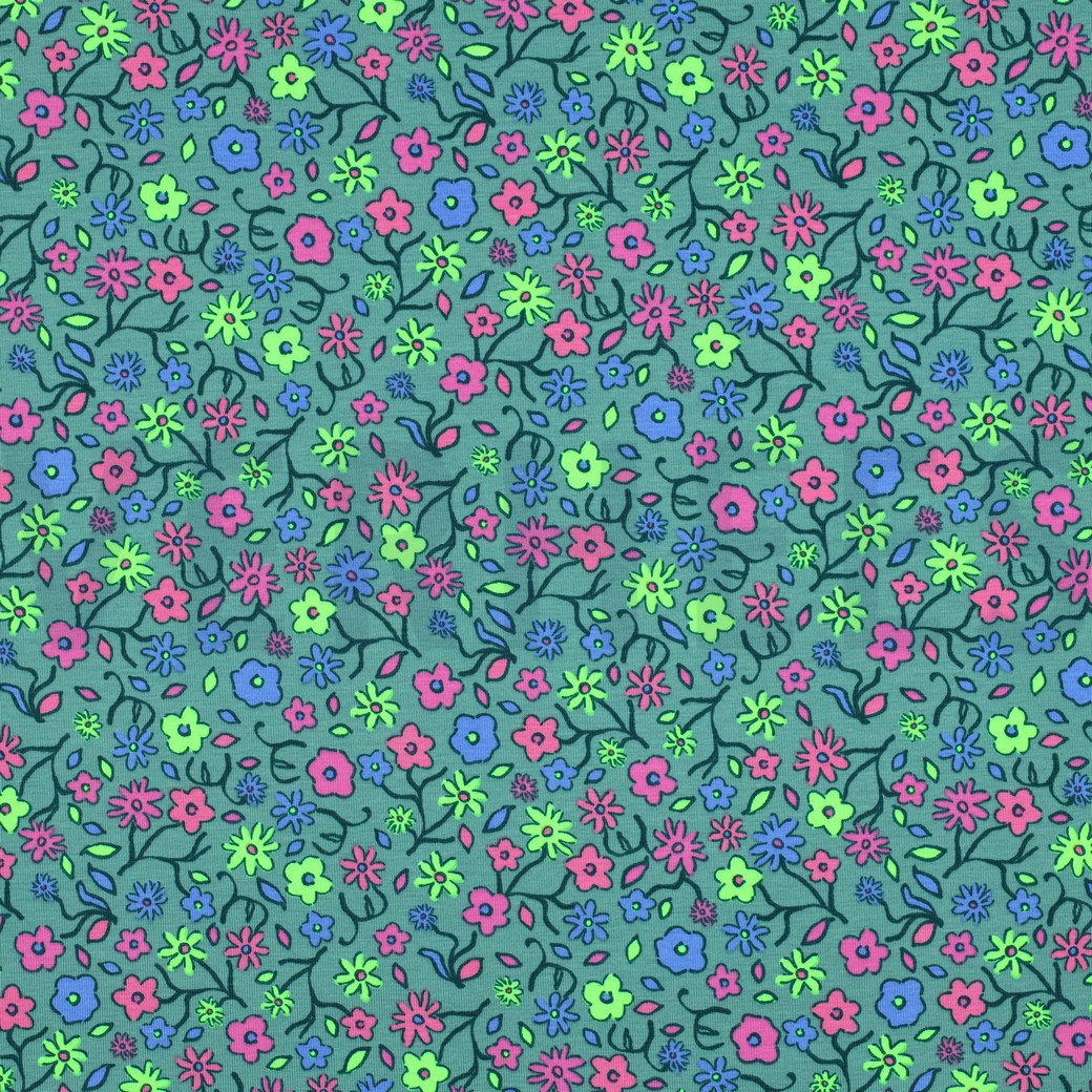 JERSEY NEON FLOWERS GREEN