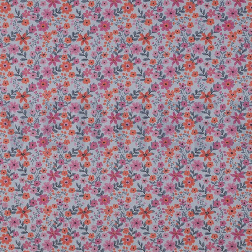 BAUMWOLLE POPELINE GOTS BLUMEN HELLBLAU