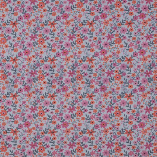 BAUMWOLLE POPELINE GOTS BLUMEN HELLBLAU #7