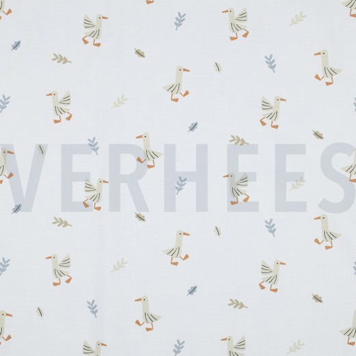 FINE POPLIN GOTS FARM ANIMALS WHITE
