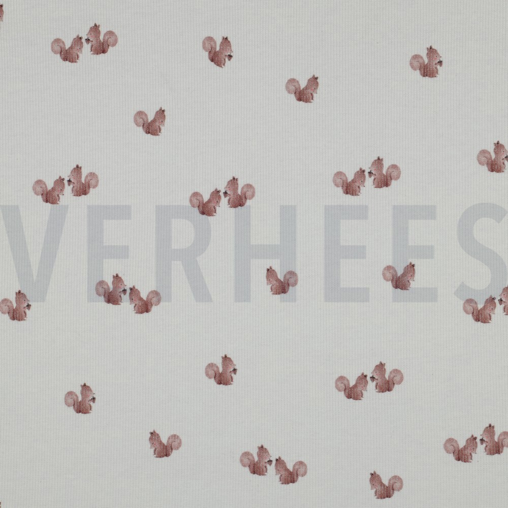 RIB JERSEY DIGITAL FOREST ANIMALS WHITE