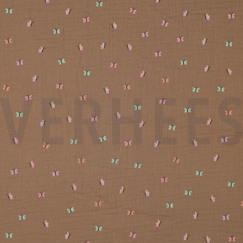 DOUBLE GAZE DE COTON PAPILLONS CAMEL