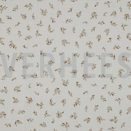 DOUBLE GAUZE KLEINE BLADEREN ECRU (hover)