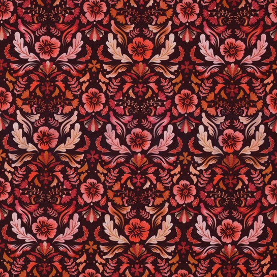 JERSEY DIGITAL FLOWERS DARK RED #7