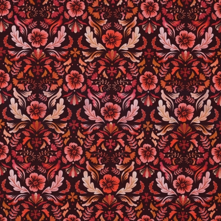 JERSEY DIGITAL FLOWERS DARK RED (hover)