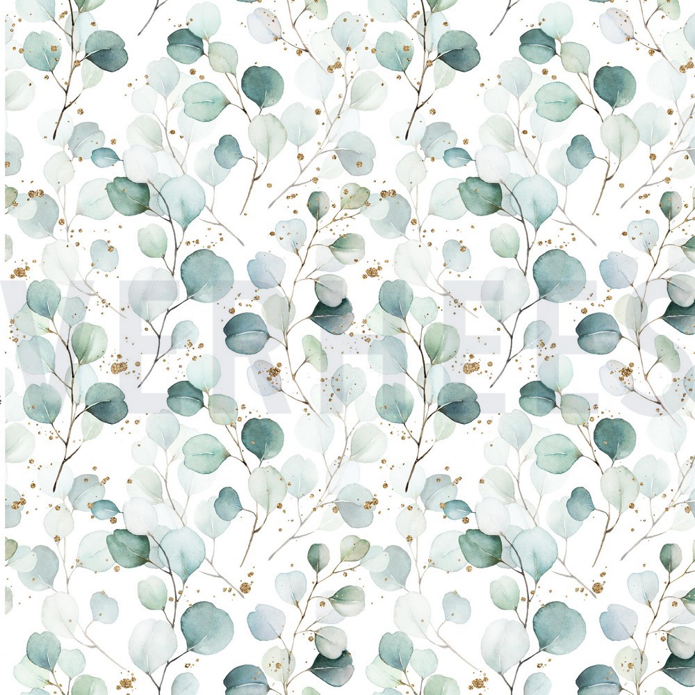 JERSEY DIGITAL FEUILLES D’EUCALYPTUS BLANC