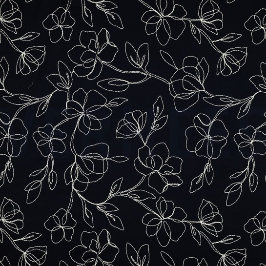 LINNEN VISCOSE EMBROIDERY BLOEMEN MARINEBLAUW #7