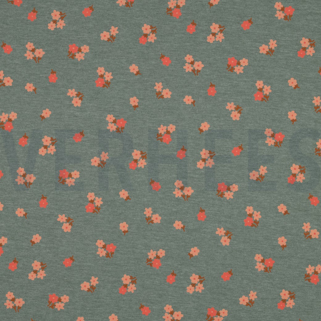 JERSEY MELANGE FLOWERS DARK MINT