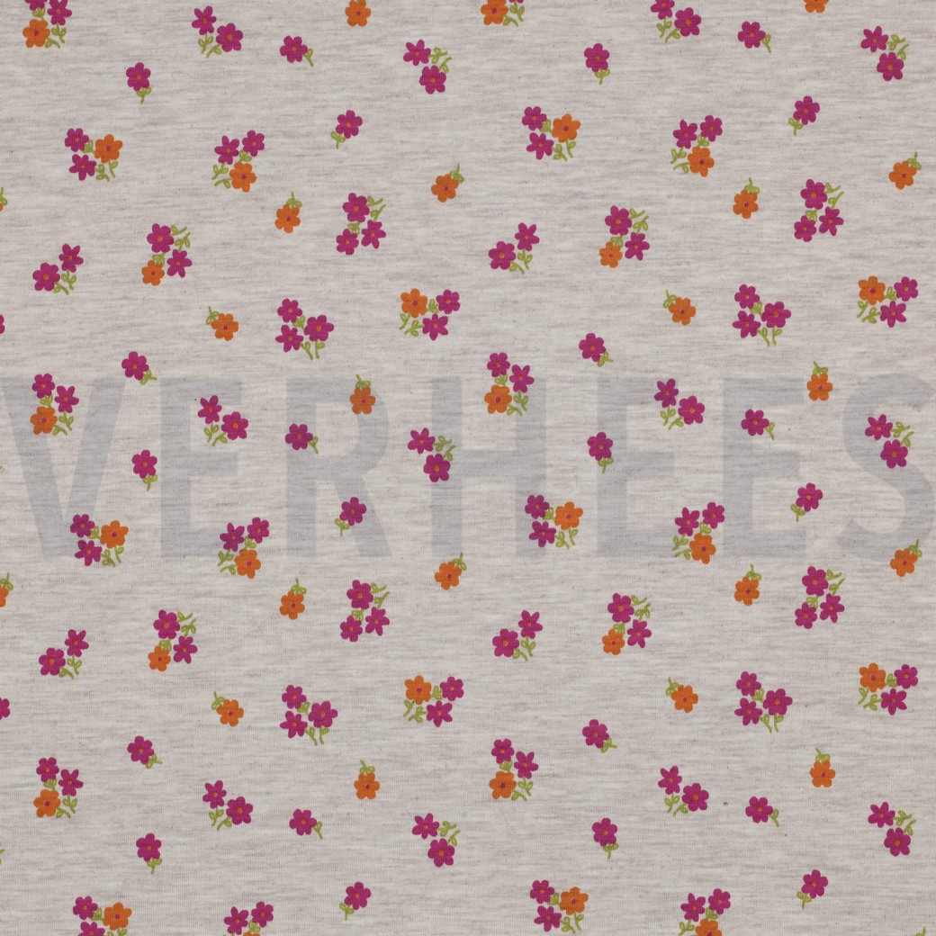 JERSEY MELANGE BLOEMEN LICHT ZAND
