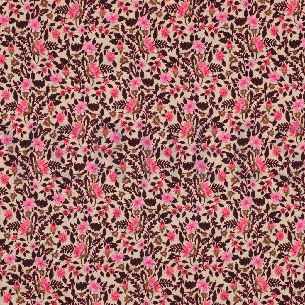 FRENCH TERRY DIGITAL FLOWERS BEIGE