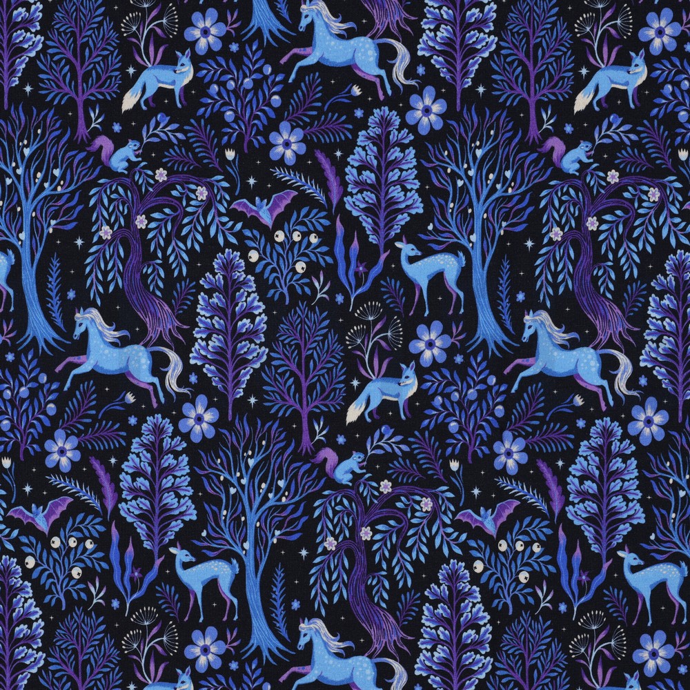 FRENCH TERRY DIGITAL FOREST ANIMALS NAVY