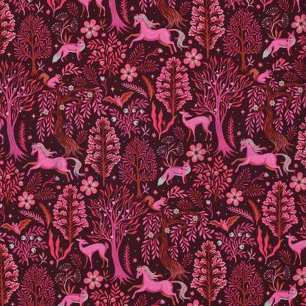 FRENCH TERRY DIGITAL FOREST ANIMALS BURGUNDY (hover)