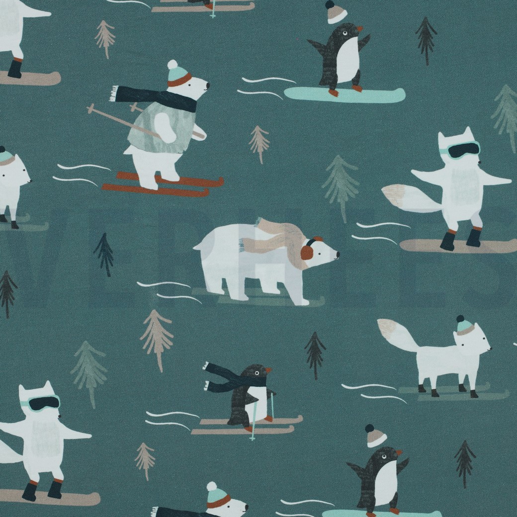 FRENCH TERRY DIGITAL WINTER ANIMALS SAGE