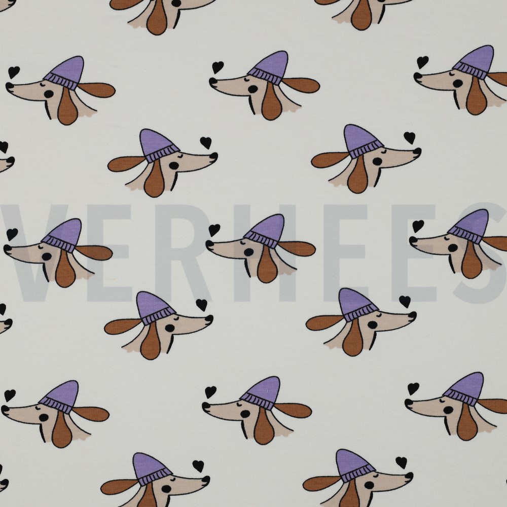 FRENCH TERRY HUNDE UND HERZEN GEBROCHEN WEISS