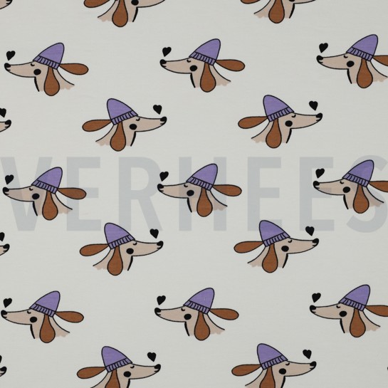 FRENCH TERRY DOGS AND HEARTS OFF WHITE #7