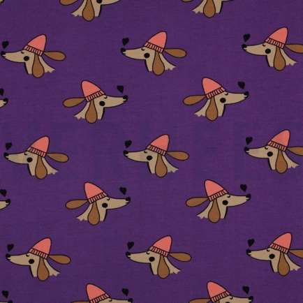 FRENCH TERRY HUNDE UND HERZEN LILA/VIOLETT (hover)
