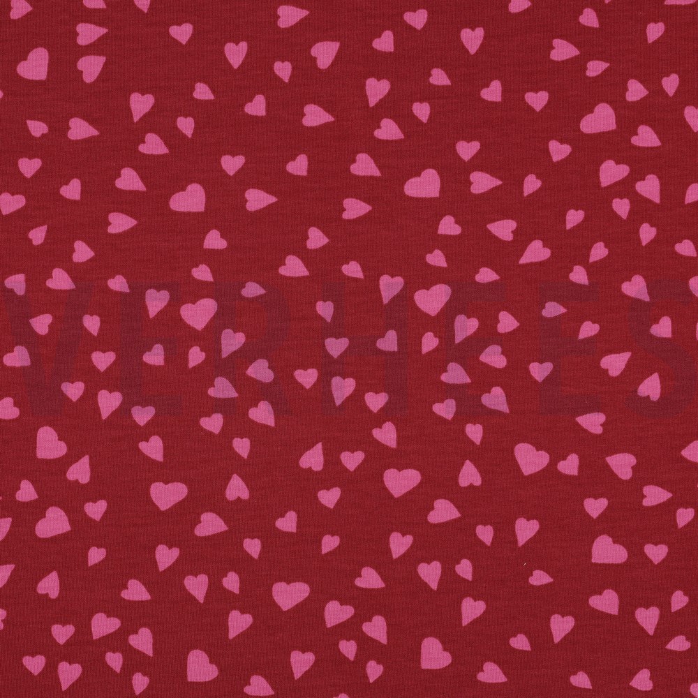 FRENCH TERRY HUNDE UND HERZEN ROT