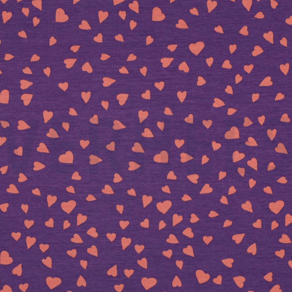 FRENCH TERRY HUNDE UND HERZEN LILA/VIOLETT