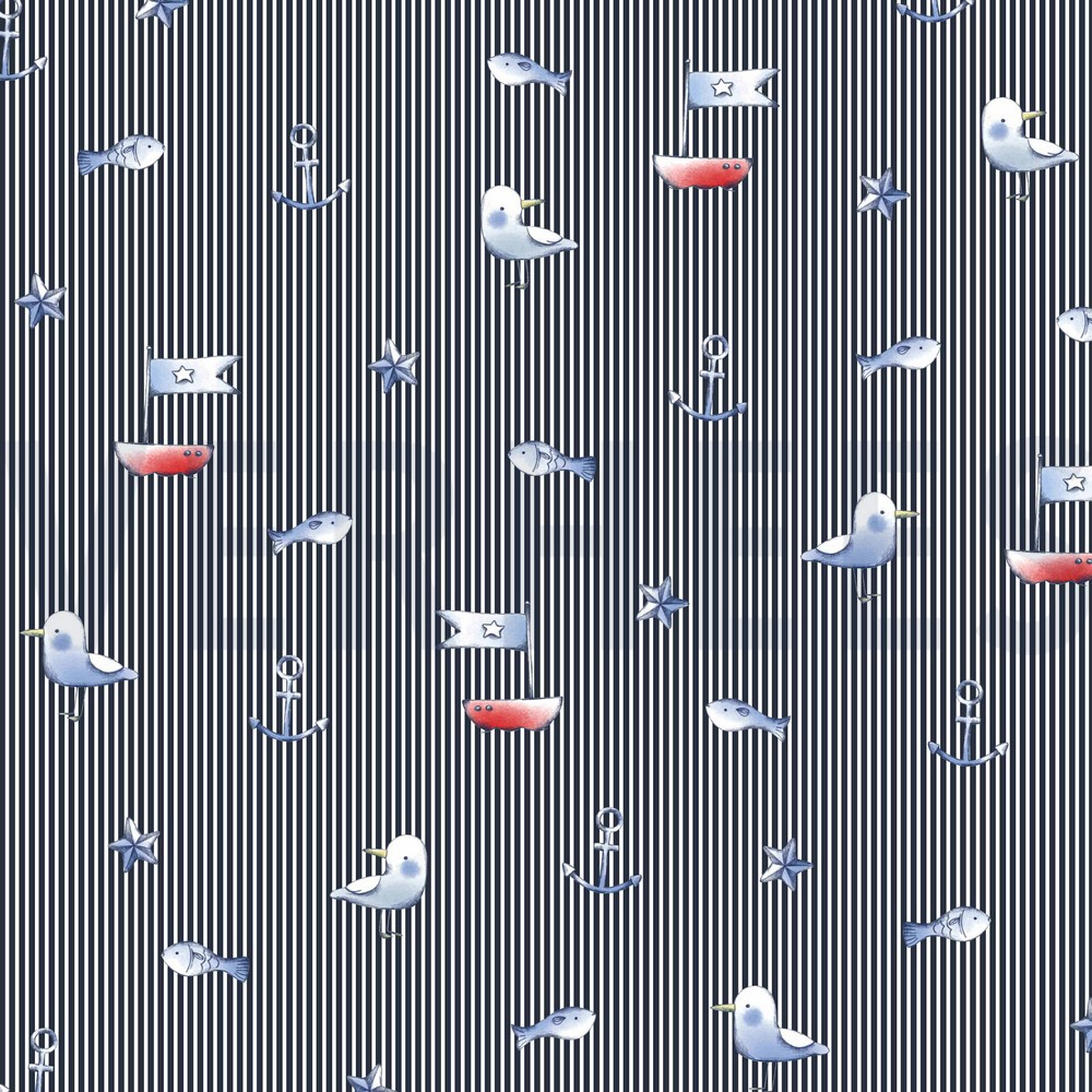 POPELINE DE COTON DIGITAL MARITIME BLEU MARINE