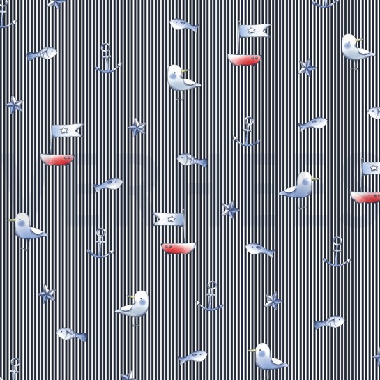 POPLIN DIGITAL MARITIME NAVY #7