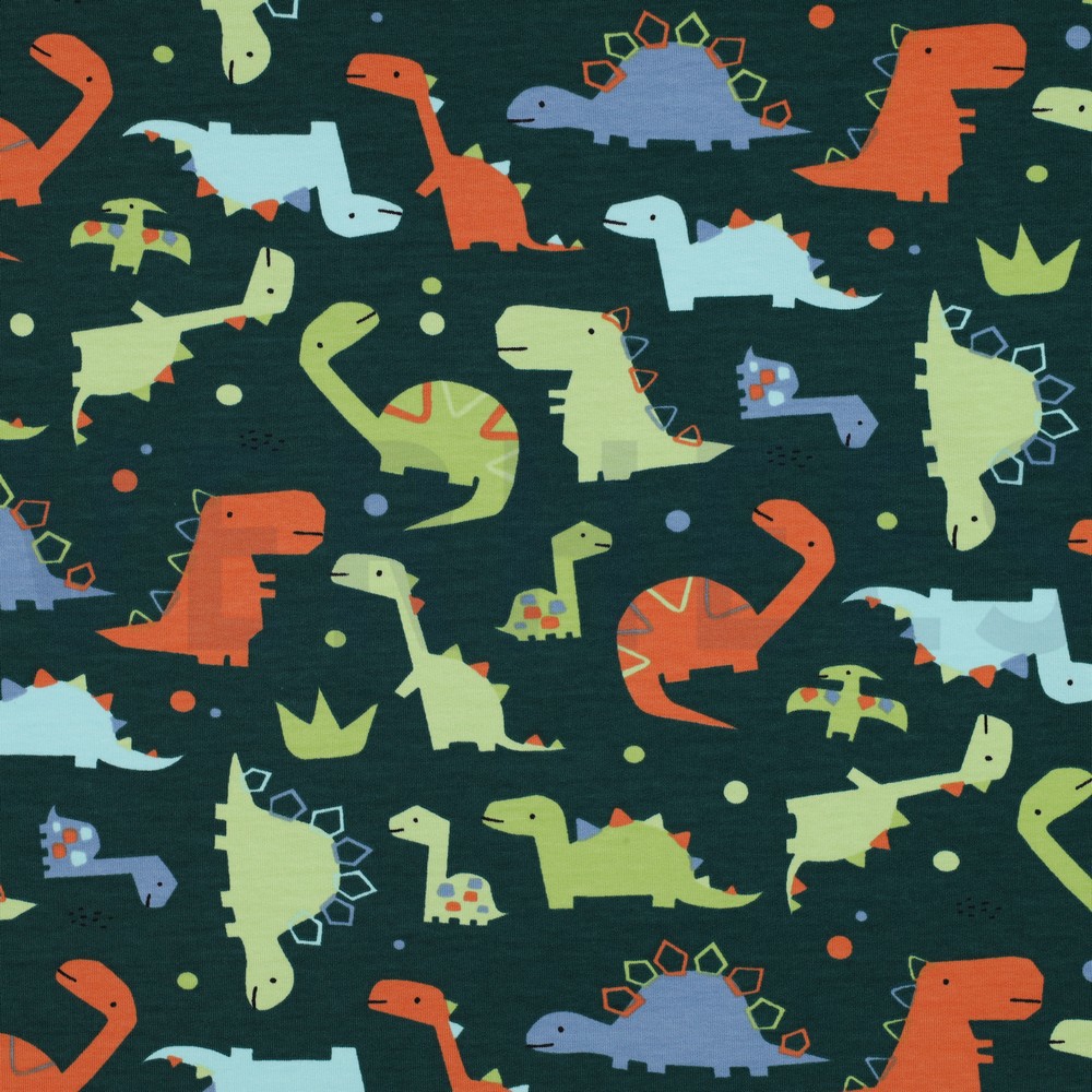 FRENCH TERRY DINOSAURUSSEN DONKERGROEN