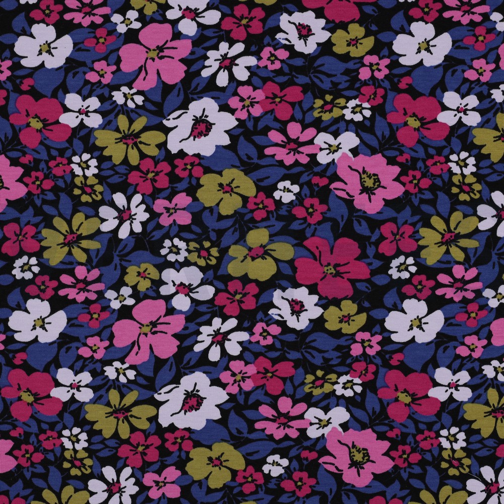 FRENCH TERRY FLOWERS BLUE