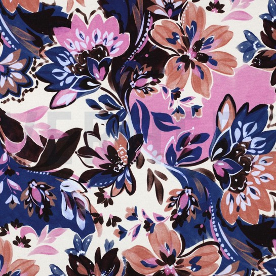 FRENCH TERRY DIGITAL FLOWERS ECRU #7