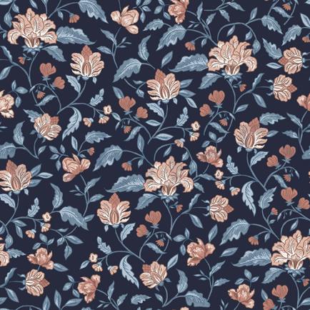 BAMBOE KATOEN JERSEY BLOEMEN MARINEBLAUW (hover)