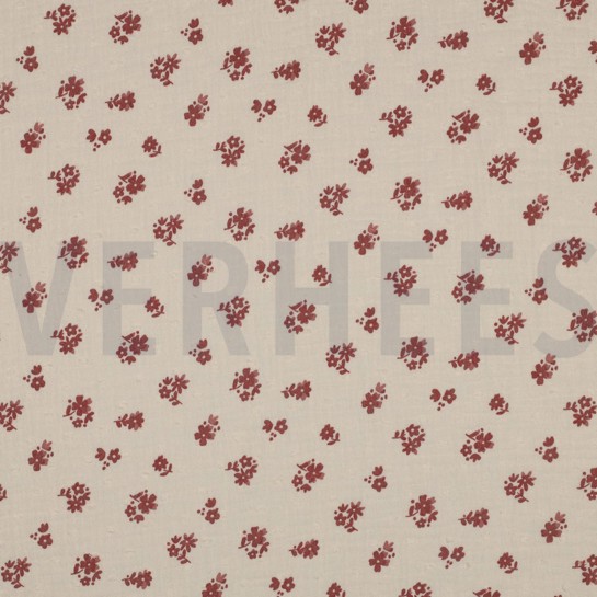 DOUBLE GAZE DE COTON DOBBY FLEURS PÊCHE #7