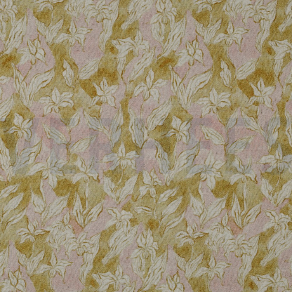 LINEN VISCOSE CREPE DIGITAL FLOWERS OCHRE