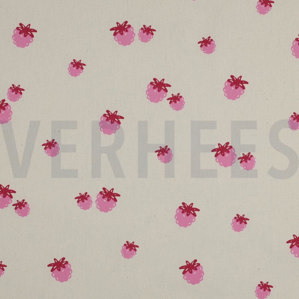 POPLIN GOTS NATURAL BERRIES NATURAL / FUCHSIA