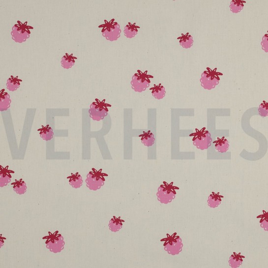 BAUMWOLLE POPELINE GOTS NATURAL BEEREN NATUR/FUCHSIA #7