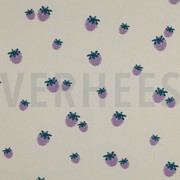 BAUMWOLLE POPELINE GOTS NATURAL BEEREN NATUR/PETROL (thumbnail)