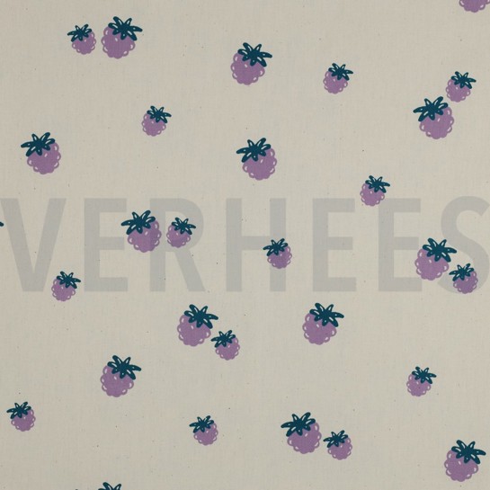 BAUMWOLLE POPELINE GOTS NATURAL BEEREN NATUR/PETROL #7