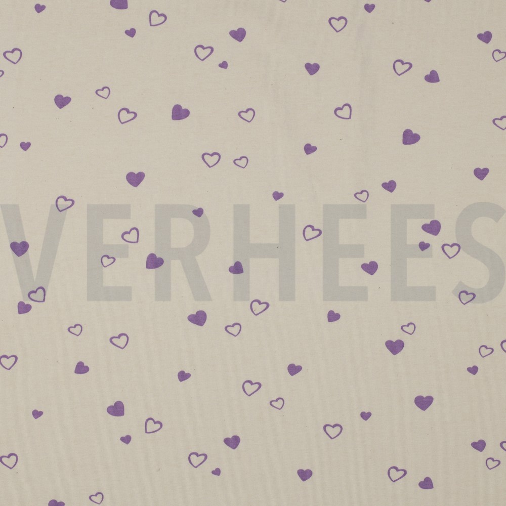 JERSEY GOTS NATURAL HEARTS NATURAL / LILAC