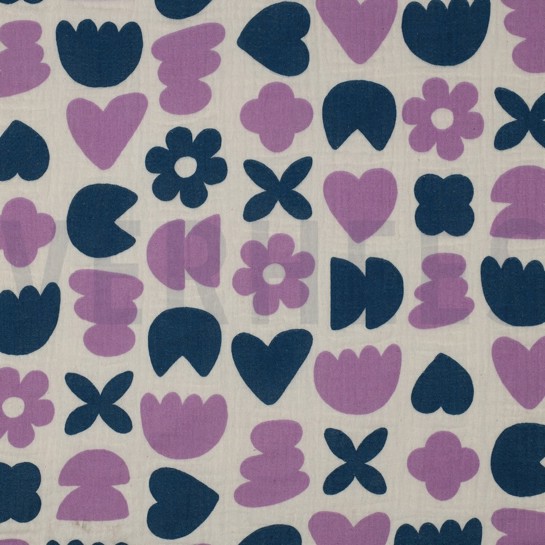 DOUBLE GAZE DE COTON GOTS NATUREL FORMES D’AMOUR NATUREL/PÉTROLE #7