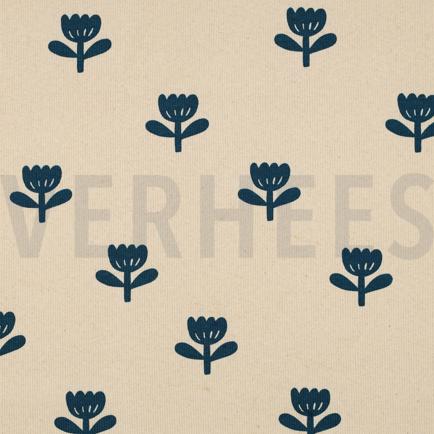 RIB JERSEY GOTS NATURAL FLOWERS NATURAL/PETROL (hover)